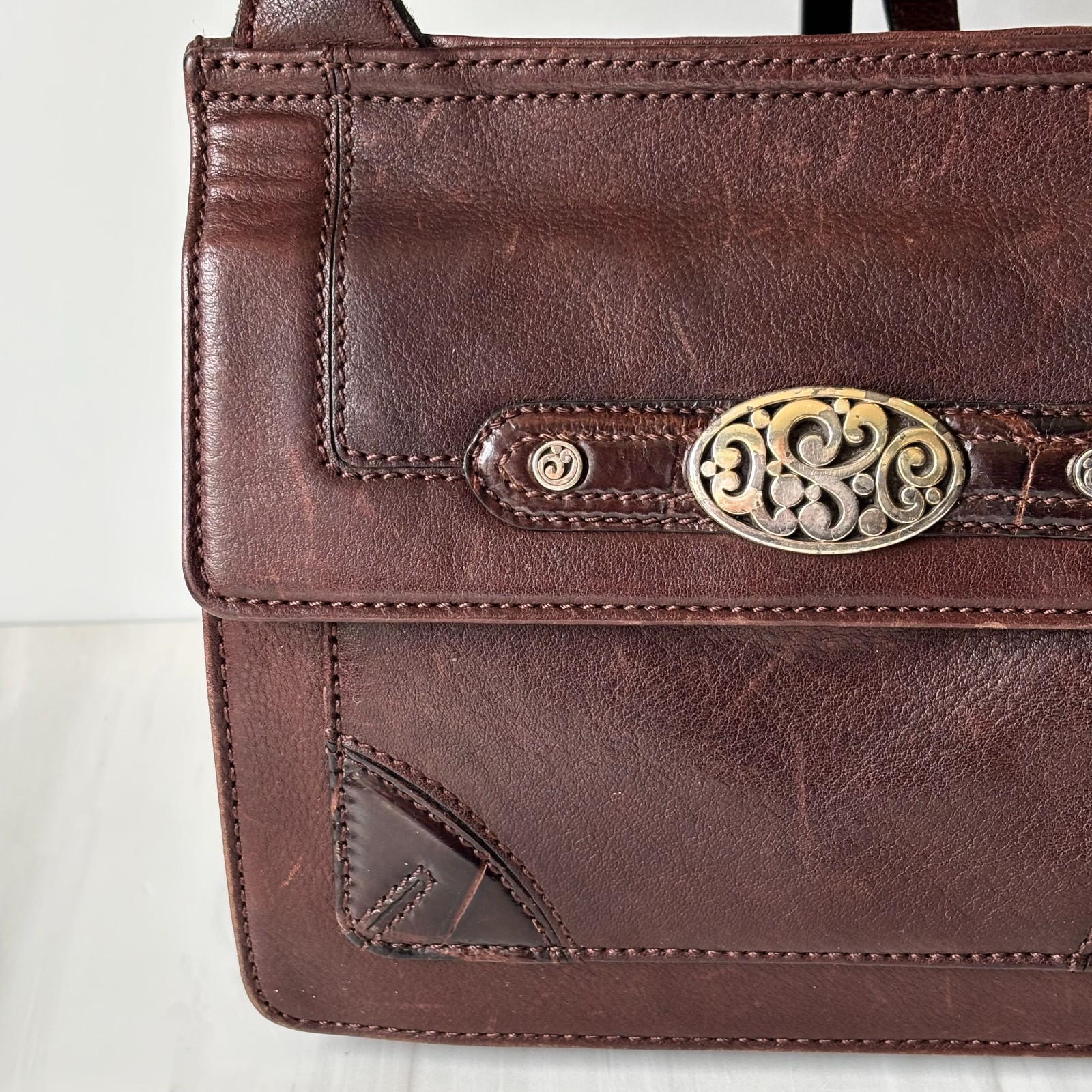 BRIGHTON Contempo City Brown Leather Crossbody Organizer Shoulder Bag Purse