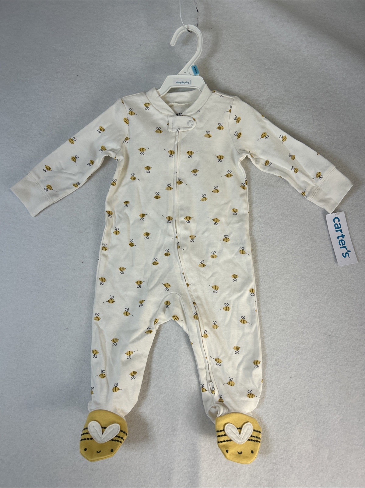 Baby Carters Bumble Bee 2-Way Zip Sleep & Play Size 6 mths w/ Footies Sleeper X2