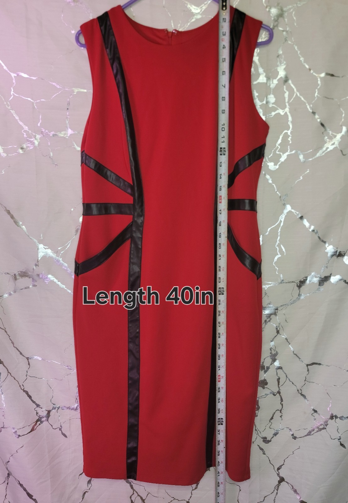 NY&C Red Bodycon Dress With Black Leather Trim And Pockets
