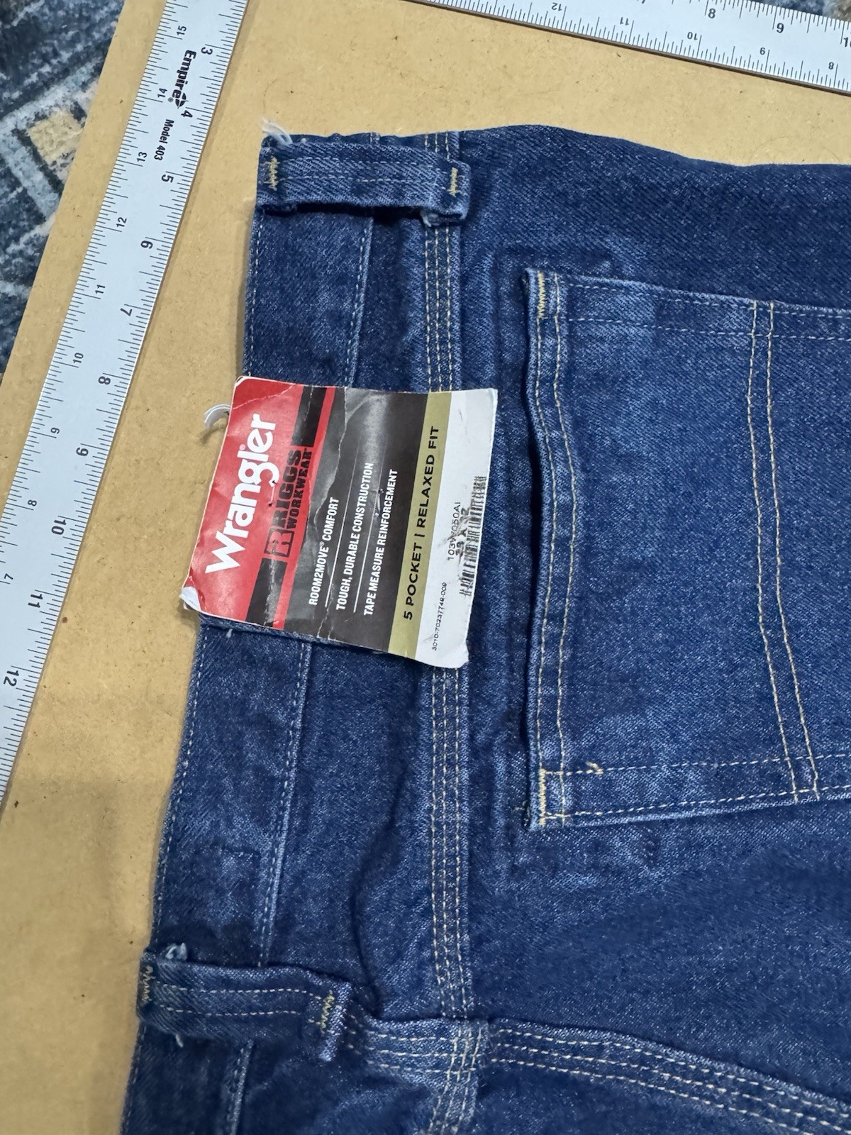 Wrangler RIGGS Workwear Men’s Blue Dark Wash Denim Jeans Relaxed Straight