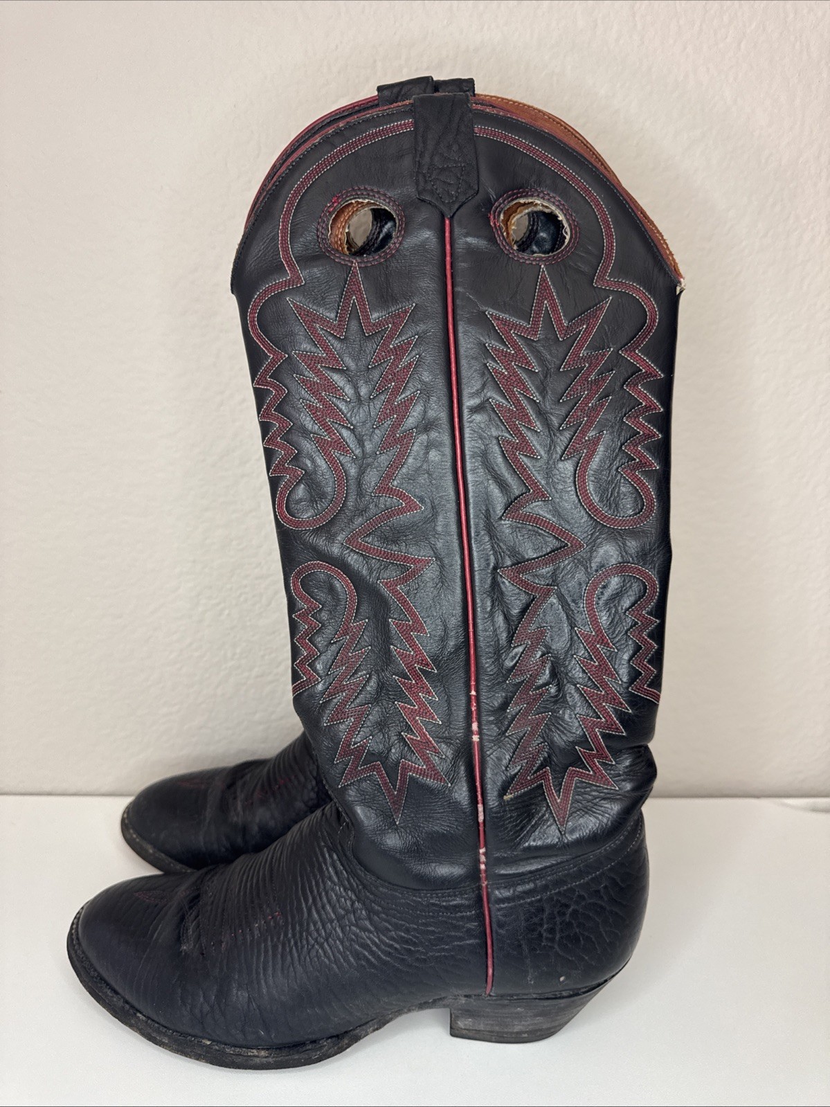 Vintage J. Chisholm Men’s Cowboy Boots Black Leather Western USA Size 8.5 D