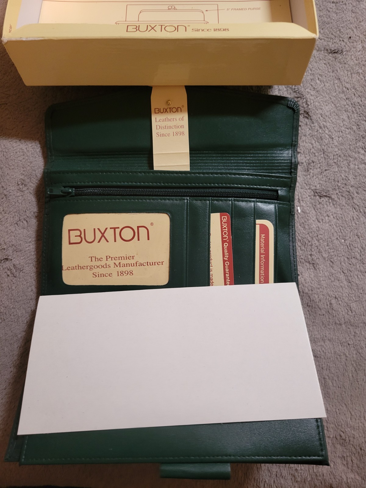 Vintage Buxton Black Zip Coin Pocket Checkbook Wallet Credit Card Slots Slim NEW