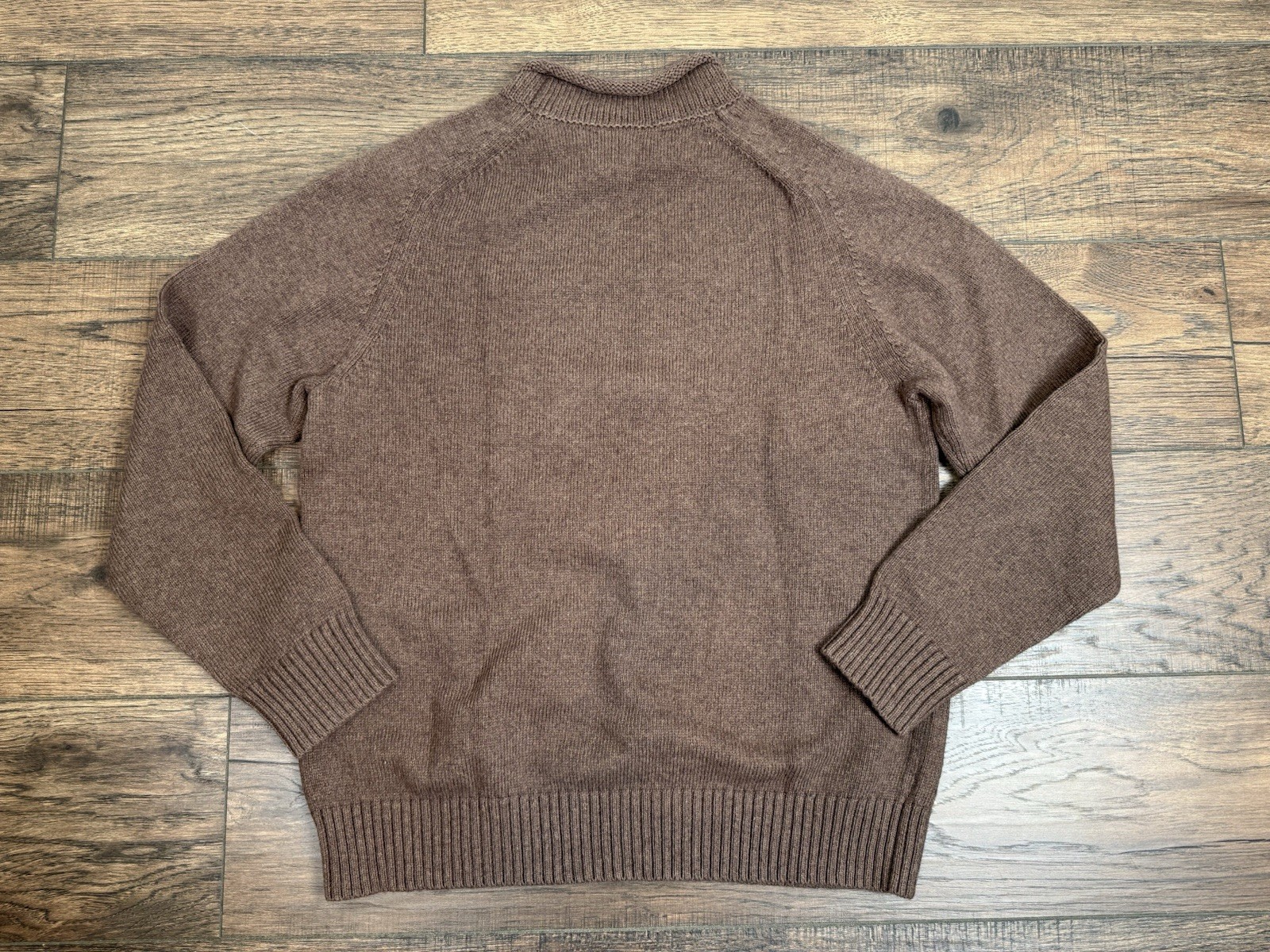 Lands End Roll Neck Sweater Mens Large Brown Fisherman Knit 90’s Preppy