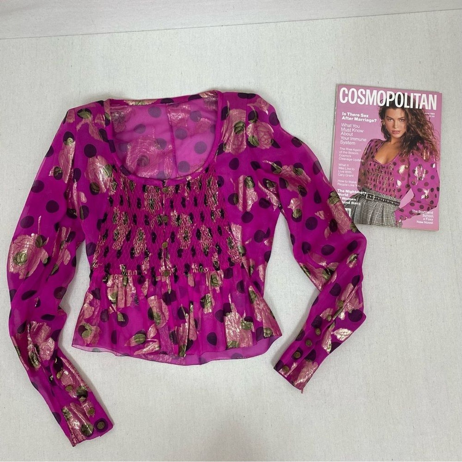 Emanuel Ungaro Couture Vintage Blouse Carre Otis Cosmopolitan 1989 Cover Photo