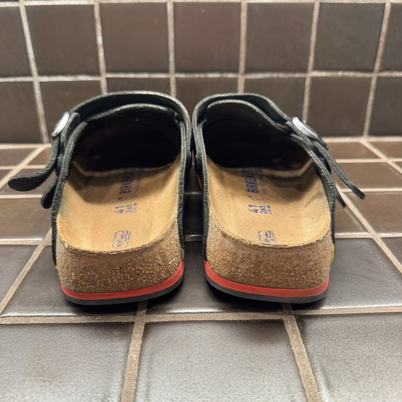 BIRKENSTOCK KAY SL BLACK RED MEDIUM NARROW WIDTH PROFESSIONAL LEATHER SABOT SOFT