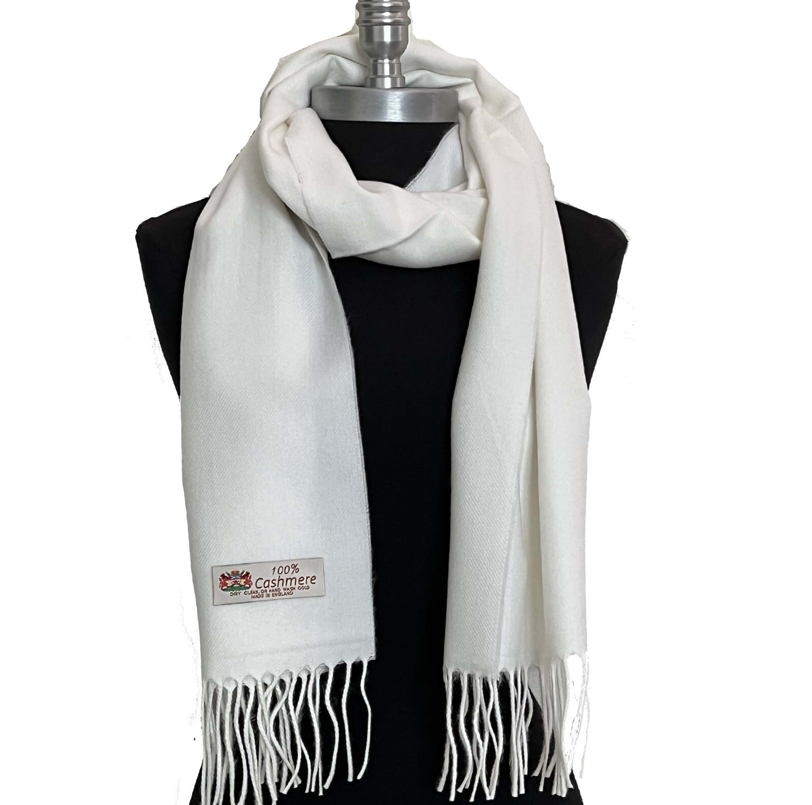 100% CASHMERE SCARF Wrap Made in England SOLID White SUPER SOFT Warm Wool #W07