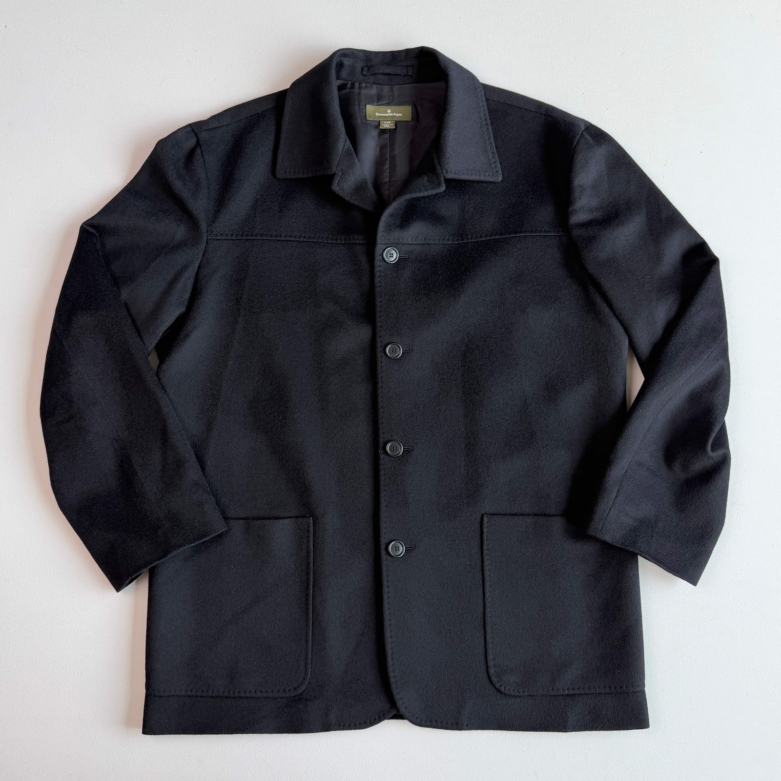 Ermenegildo Zegna (52IT / L) 100% Cashmere Flannel Black Car Coat