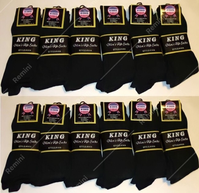 Elevate Your Style with 12 Pairs of Ribbed Black King Dress Socks in All Black