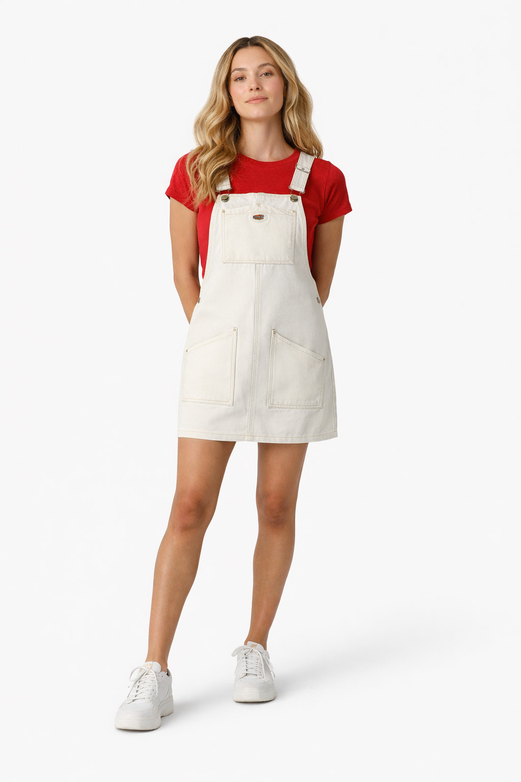 Dickies Bib Overall Dress Womens Medium Off White Utility Pinafore Workwear NWT