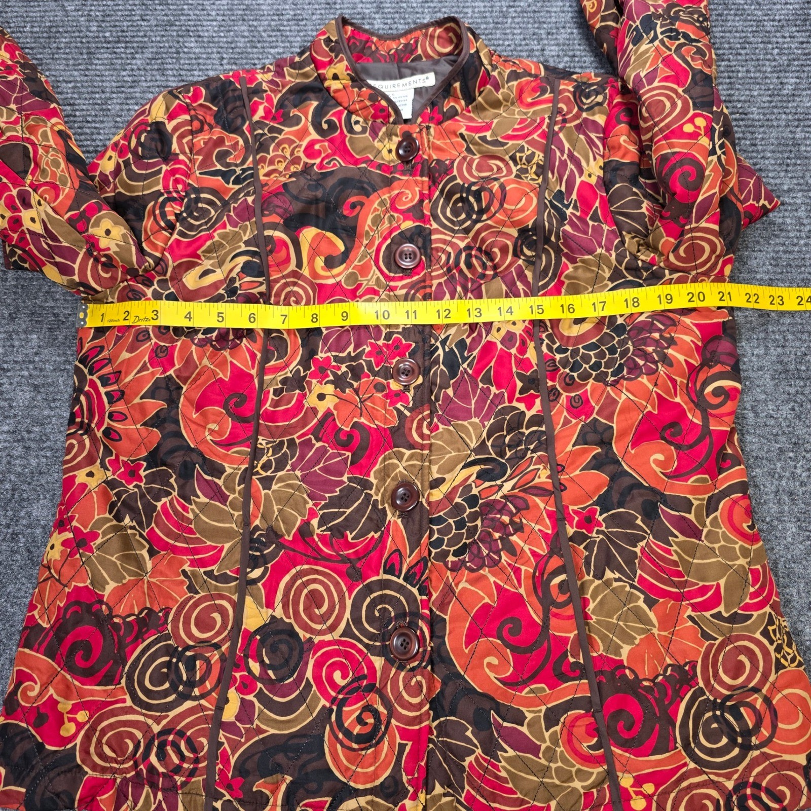 Requirements Quilted Jacket Women’s Size L Orange Floral Paisley Button Front