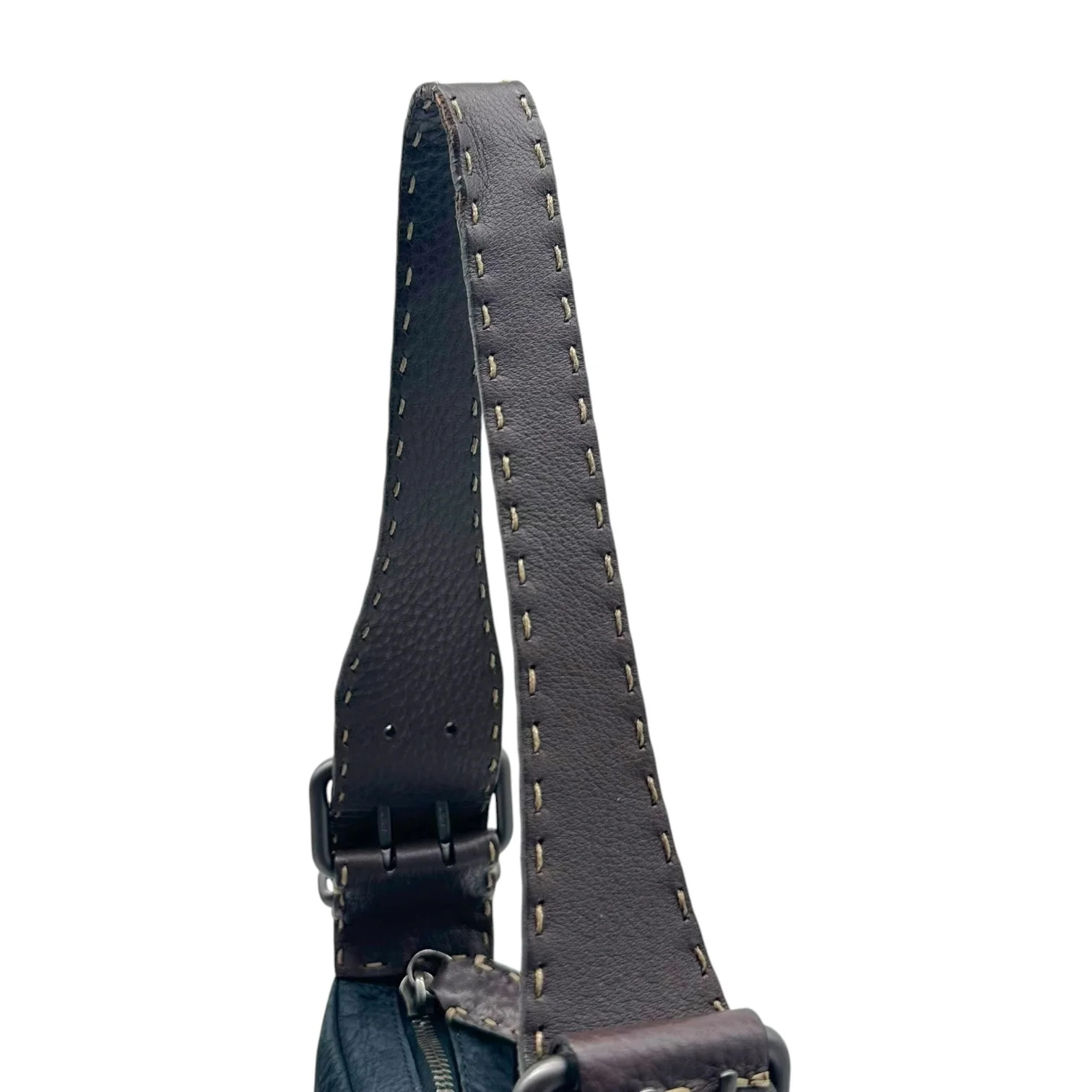 Fendi Selleria Black & Brown Patchwork Stingray Leather Whipstitch Trim Oyster