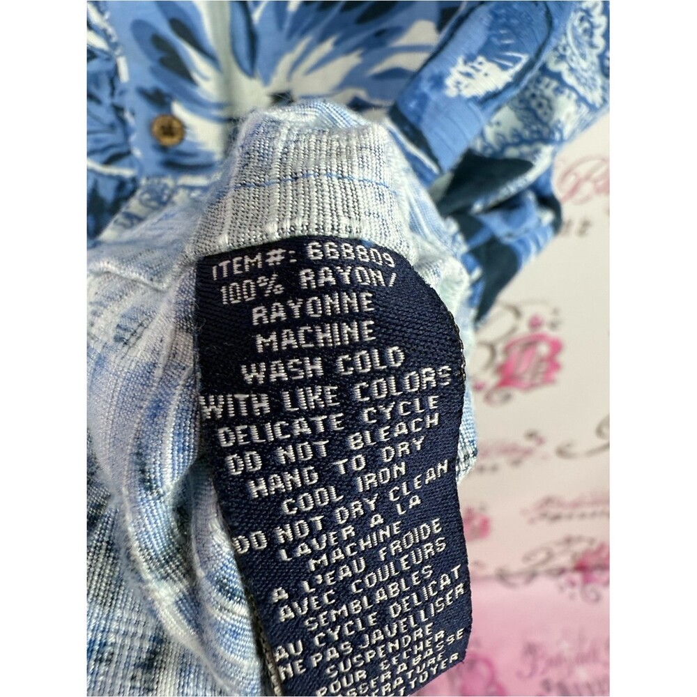 Hathaway shirt tropical palm Blue Patchwork Floral Short-Sleeve Button Down