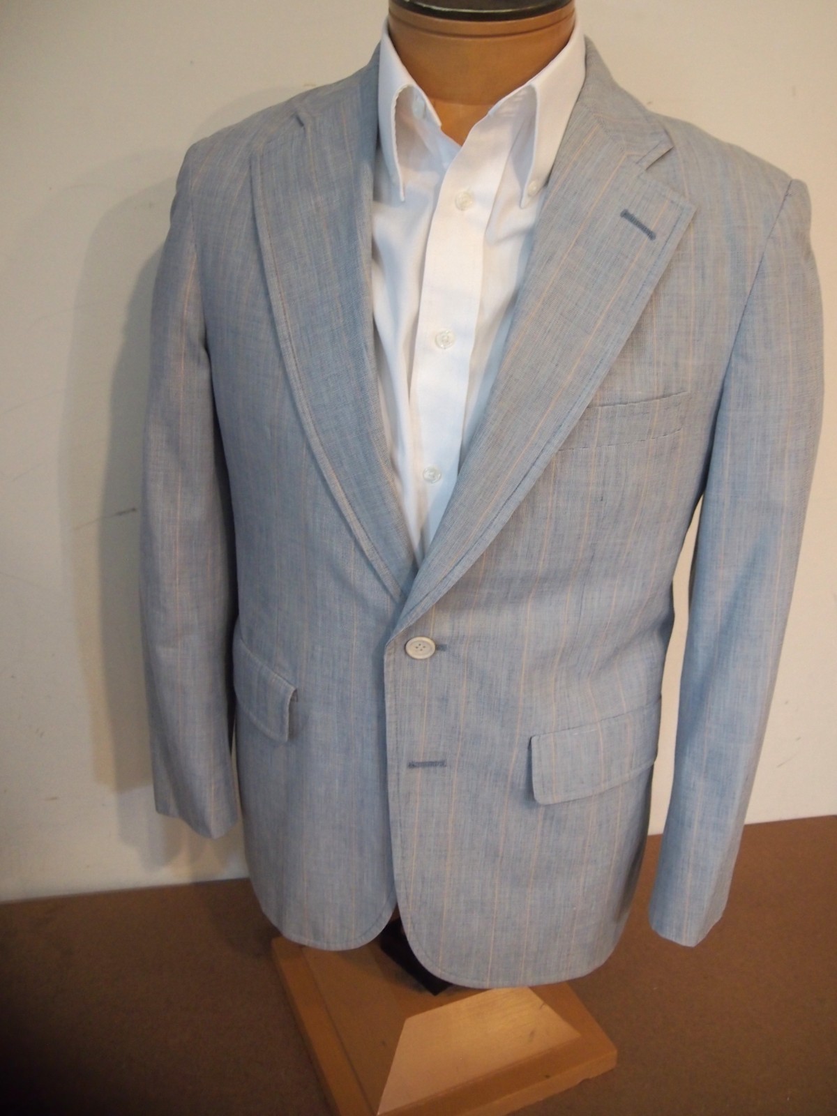 Vintage Haspel 2 Piece Cotton Blue Suit 38 short 30W x 28 Inseam Made in USA