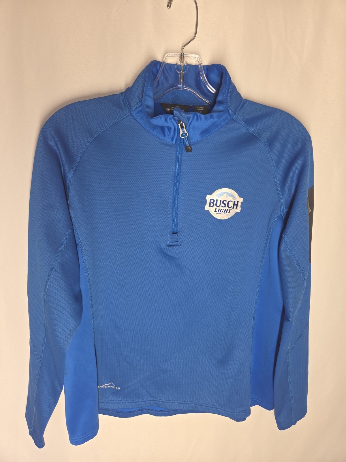Eddie Bauer Busch Light Mens 1/4 Zip Pullover Sweatshirt Size Large L Blue