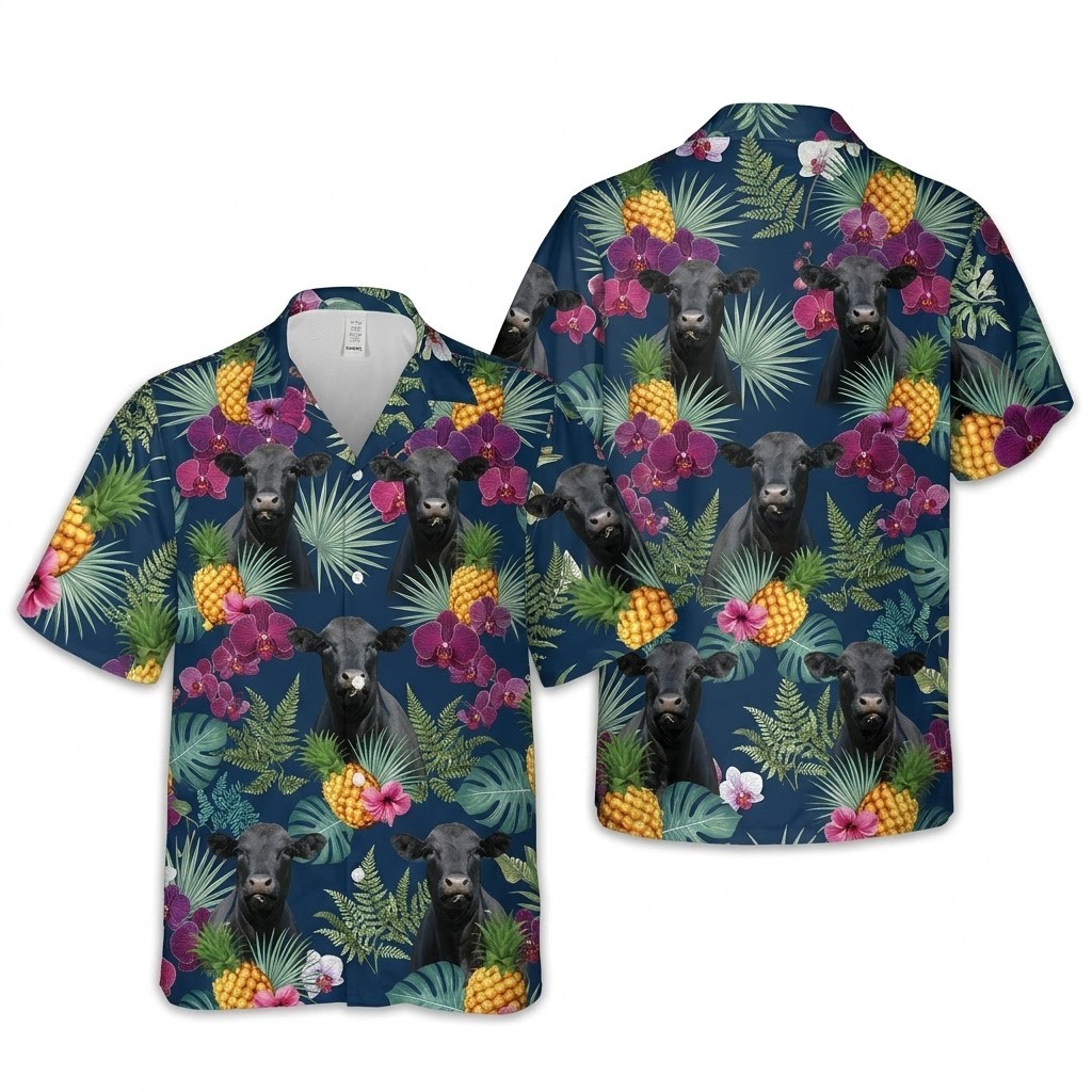 Black Angus Summer Pattern 3D Hawaiian Shirt