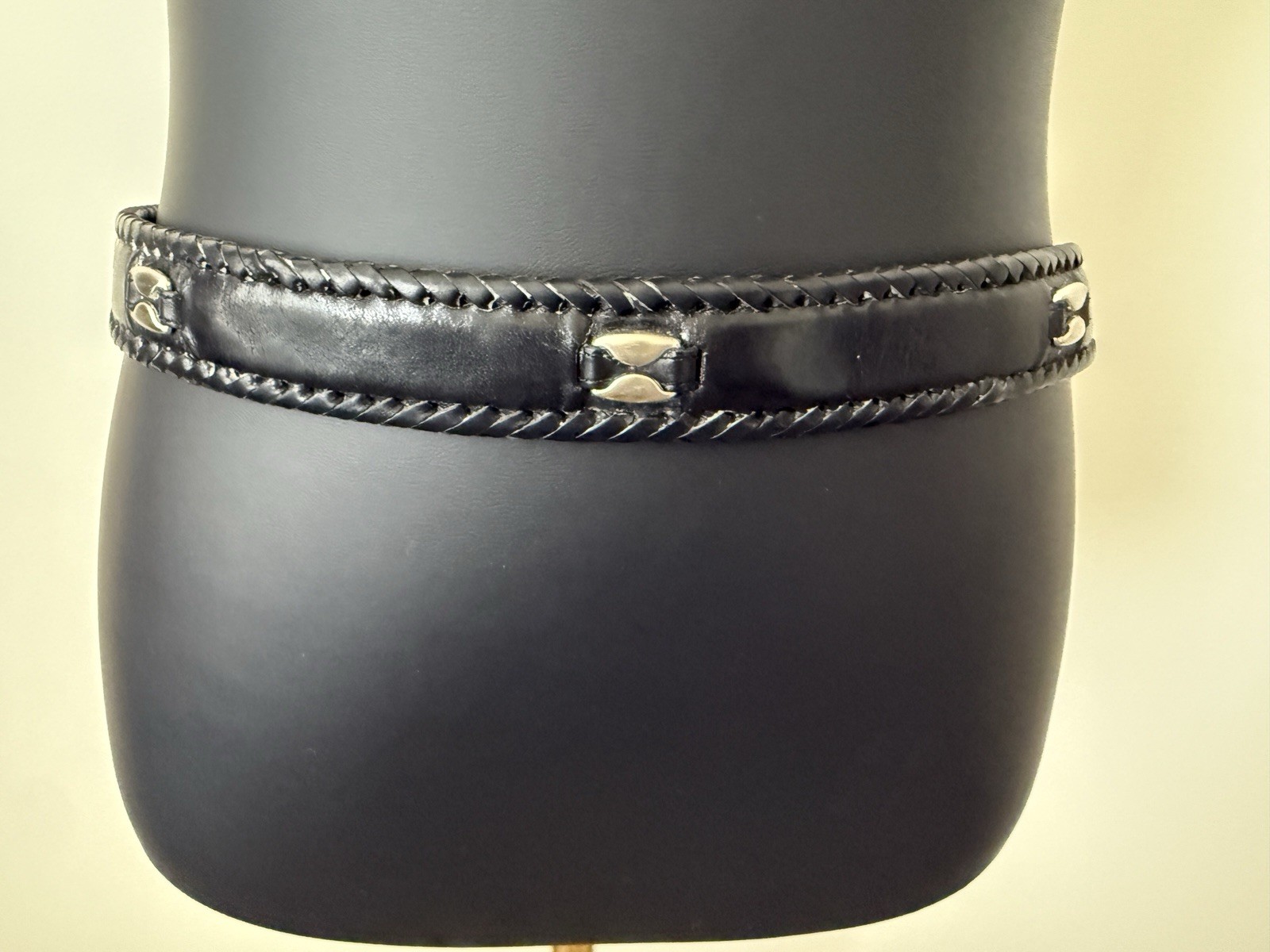 Genuine Full Grain Leather Black Men’s Belt Size 42 Silver Embellishments EUC