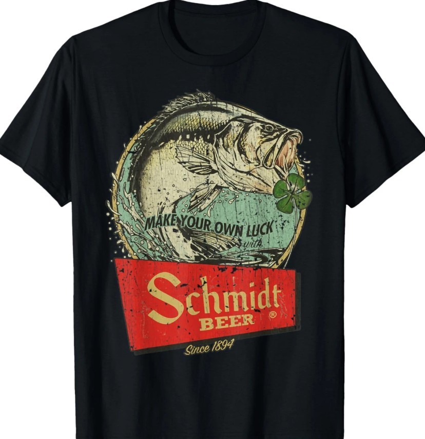 Fishing Schmidt Beer Make Your Own Luck 1894 Vintage shirt new