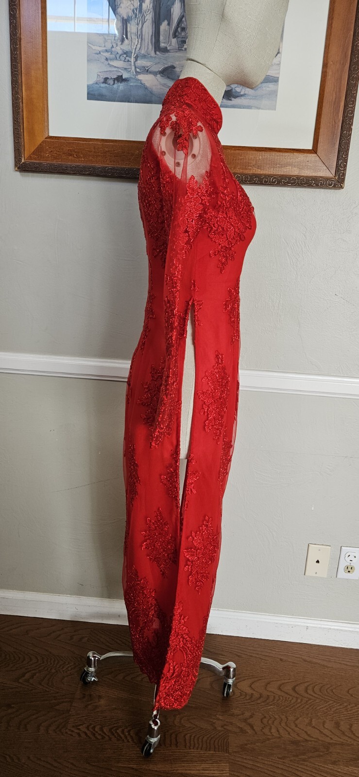 Red Embelished Cheongsam Style Dress As Pictured