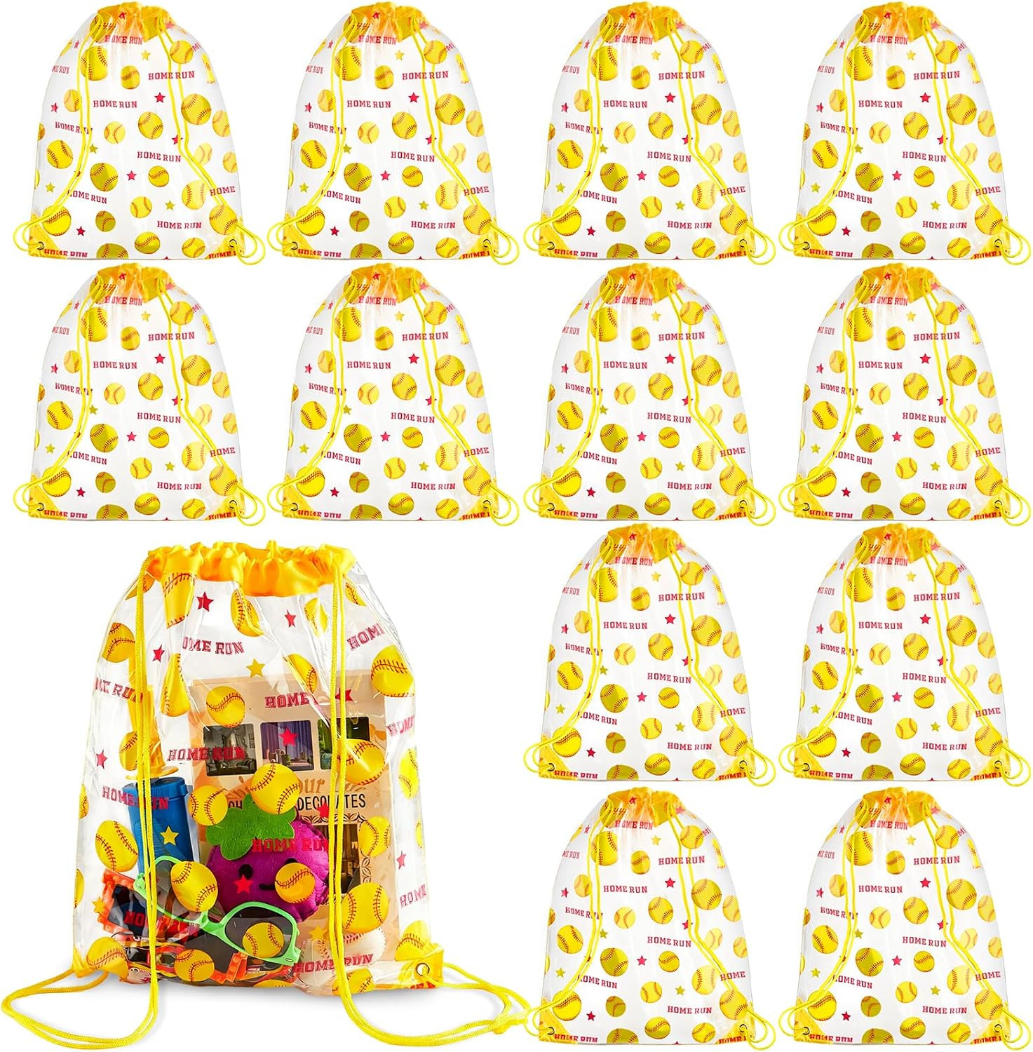 12 Pack Clear Softball Drawstring Bags Ball Game Srting Backpacks 17 × 13 Inch G