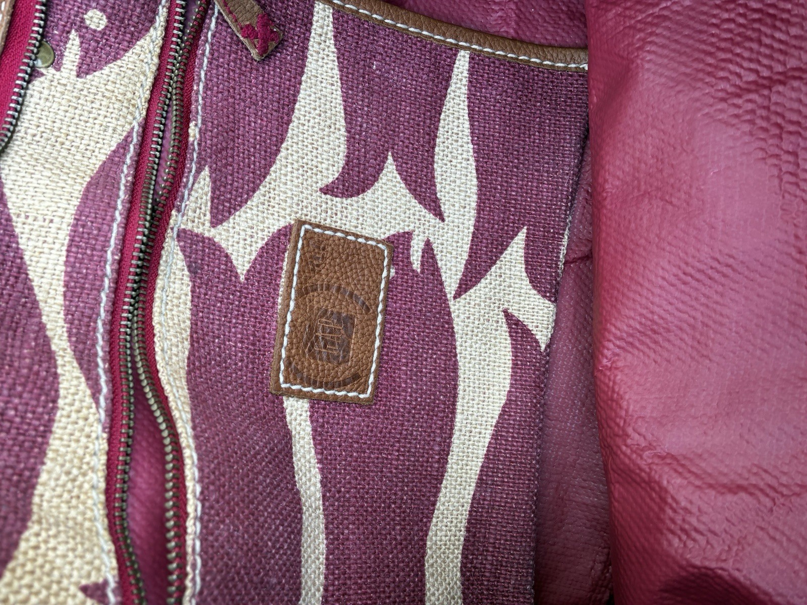 Vintage Gap Large Leather Jute Fish Tote Bag