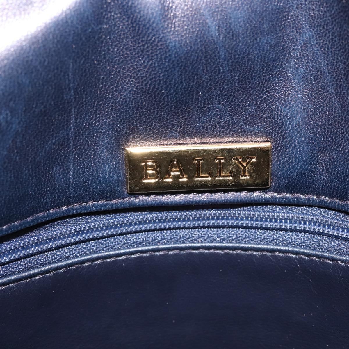 BALLY Chain Shoulder Bag Leather Navy Gold Auth 143089