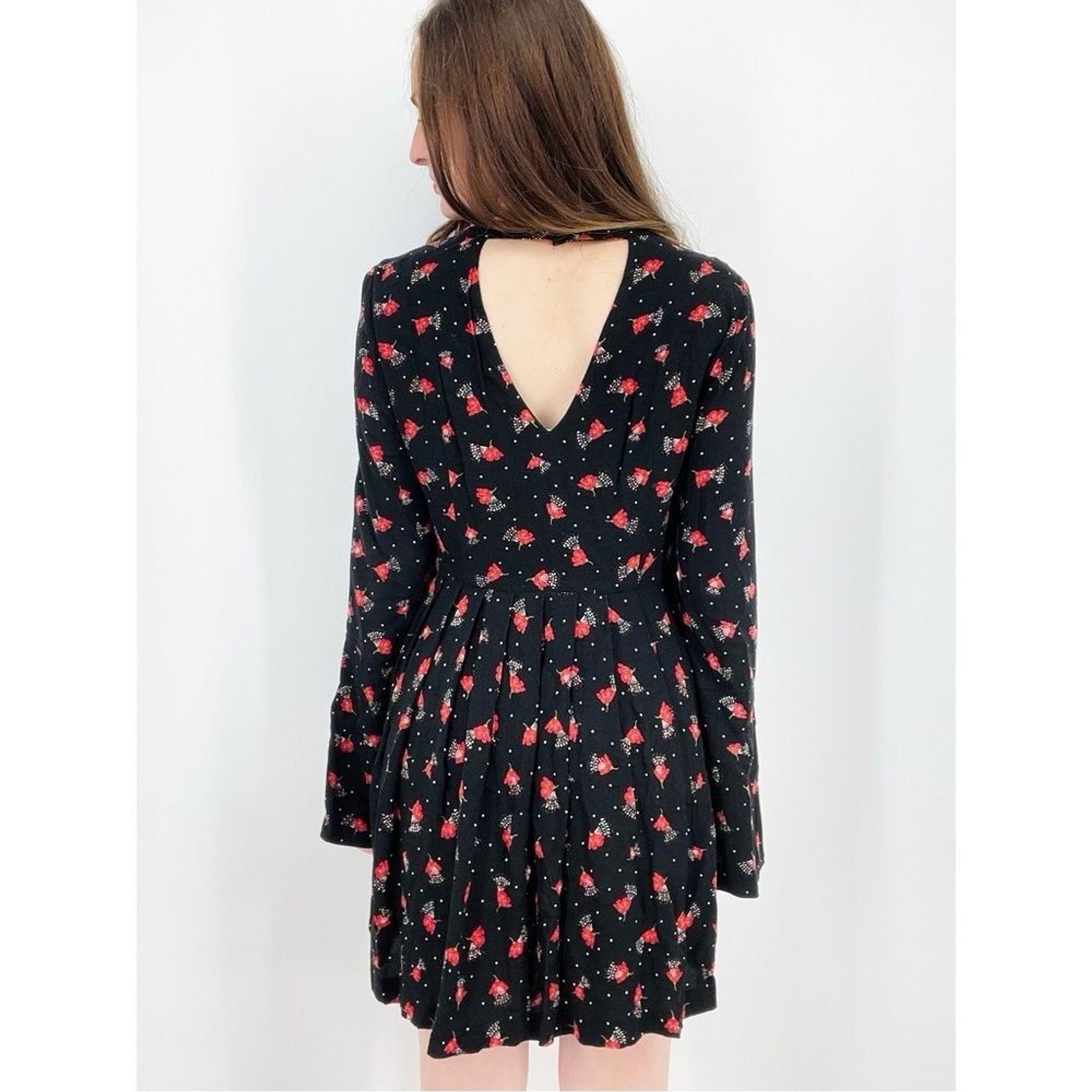 Free People ladies NWT Black Floral Combo Tegan Mini Dress. Size 2.