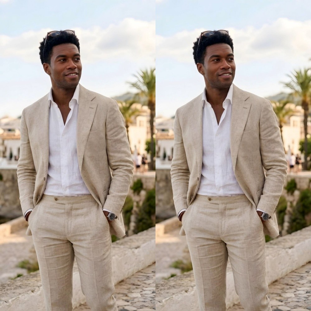 Linen Cotton Men Suits Formal Dinner Party Prom Summer Men Tuxedos Blazers