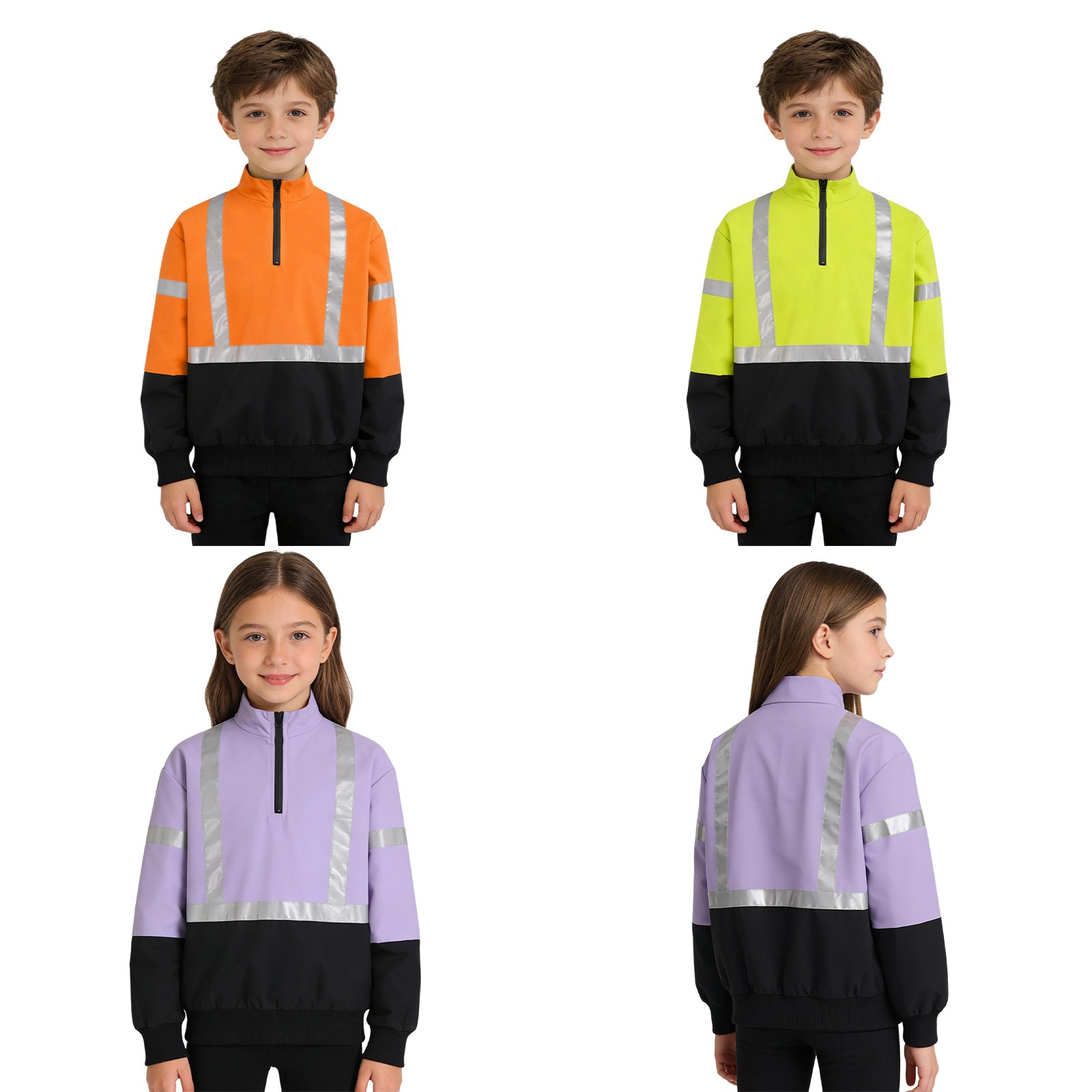 Kids Hi-vis Quilted Bomber Jacket Reflective Sweatshirt High Visibility Workwear