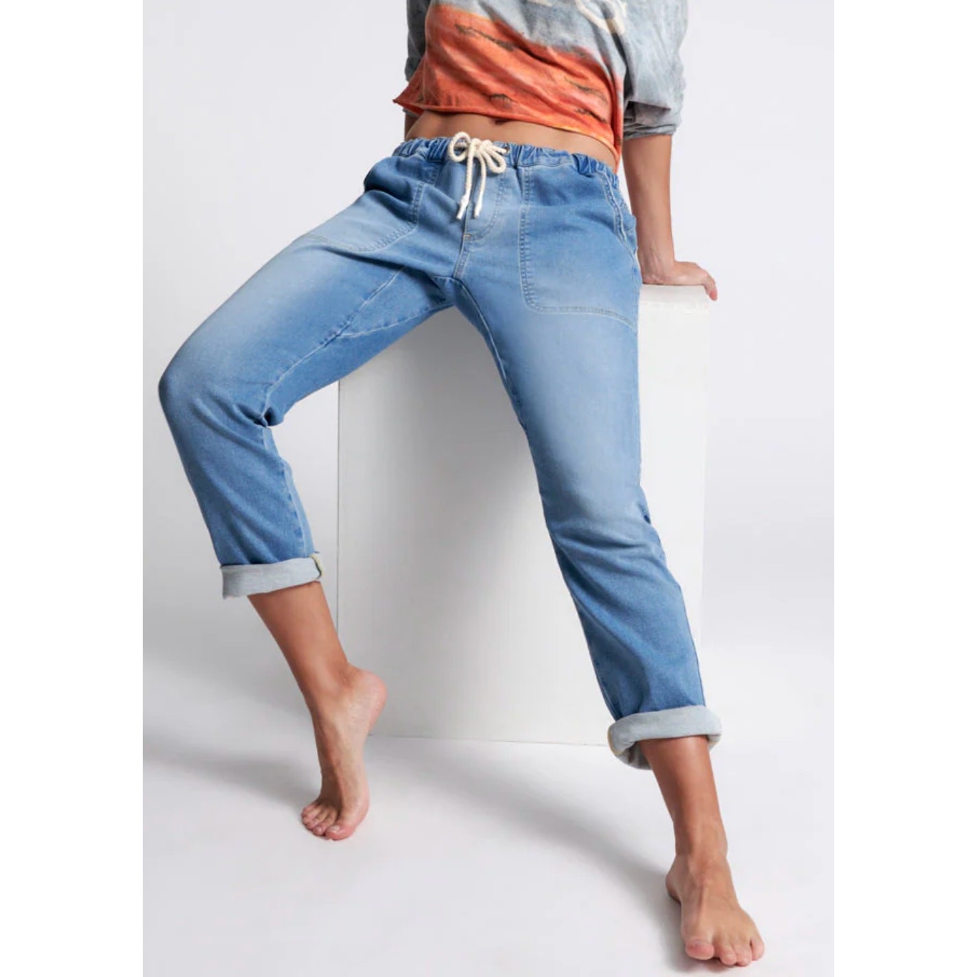 OneTeaspoon Denim Joggers Elastic Waist Drawstring Lounge Jeans Size Large