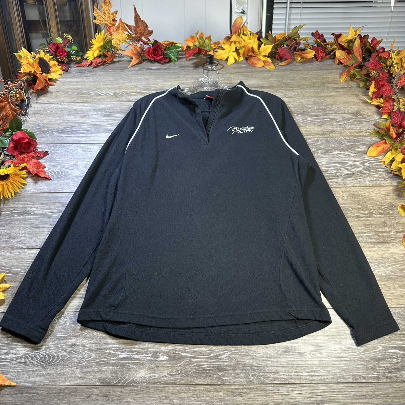 Vintage Nike Team Sweatshirt Size Large (12-14) Black 1/4 Zip Athletes In Action