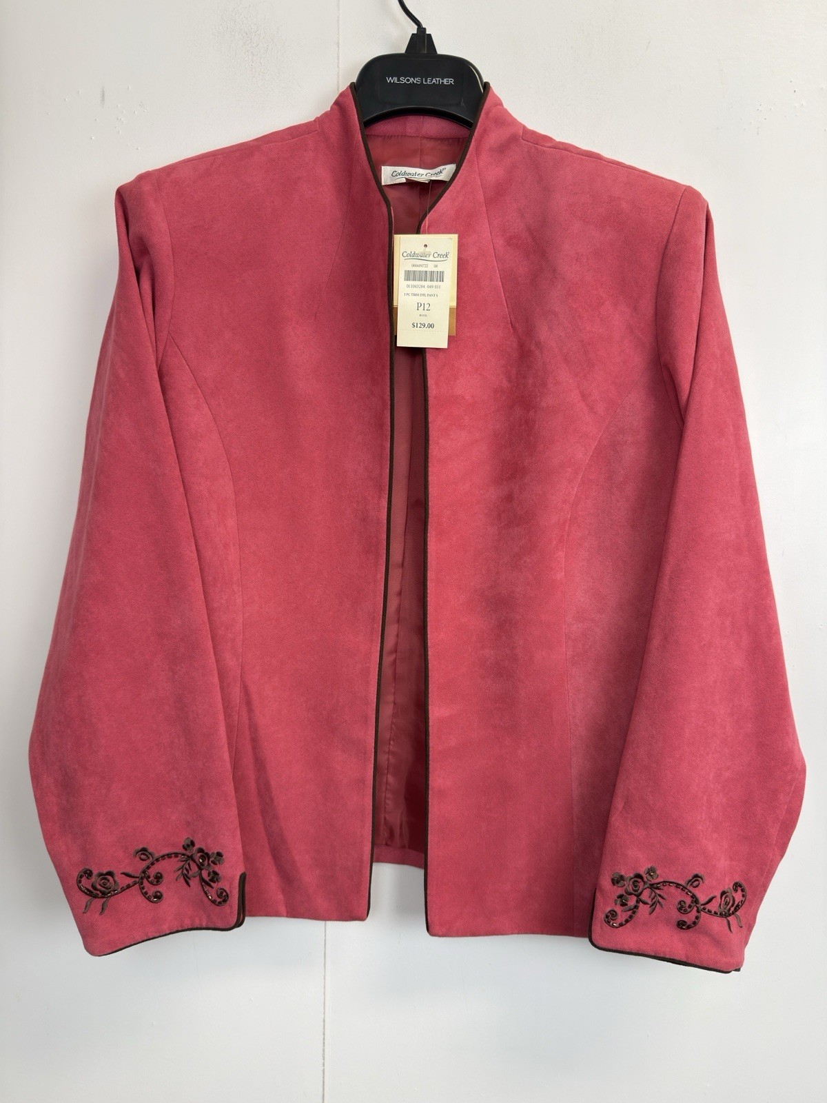 NEW Coldwater Creek Embroidered Jacket Women’s 12P Faux Suede Pink Lined