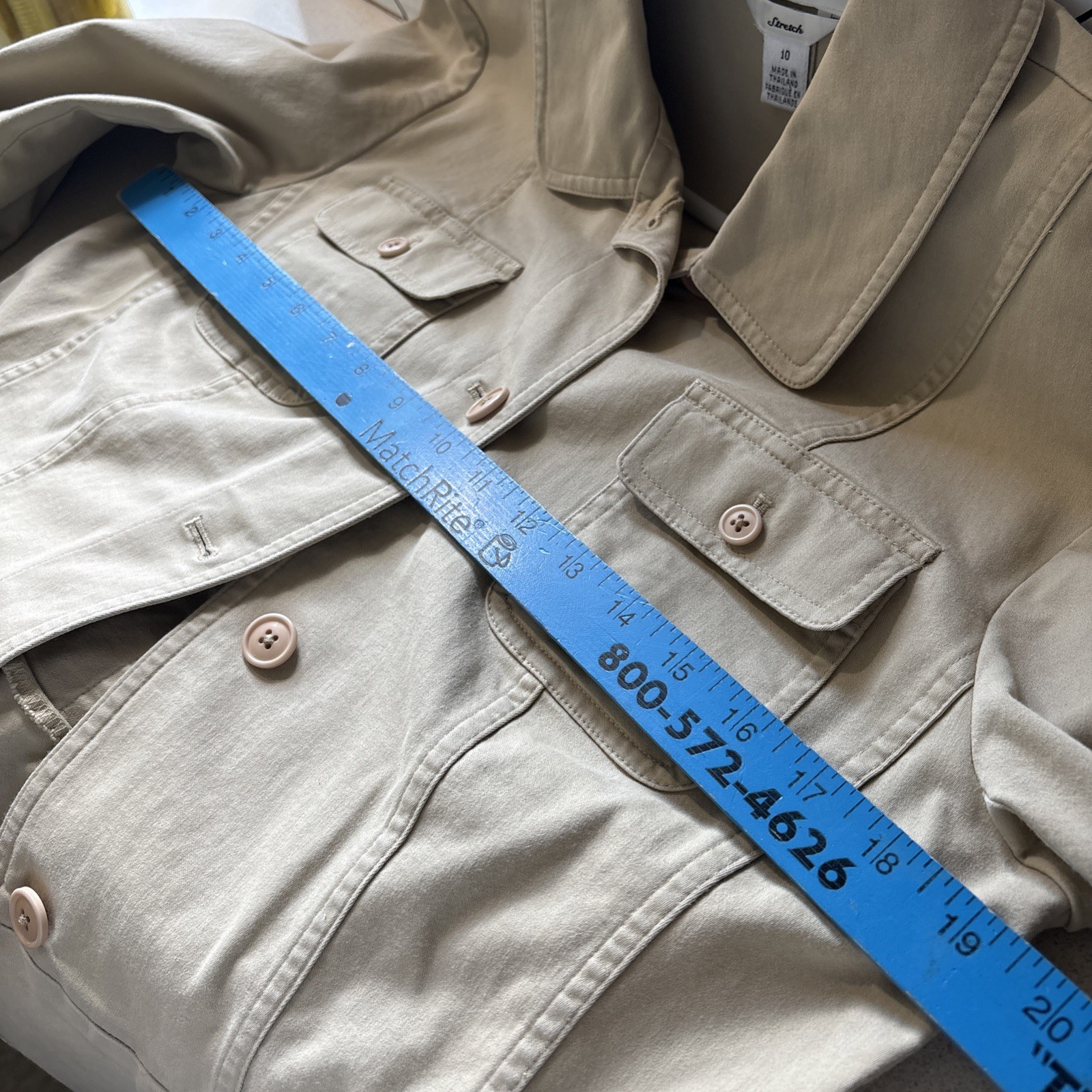 Talbots Tan Cotton Stretch Utility Safari Jacket Button Up Size 10 Casual Blazer