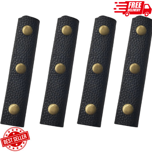 4PCS 13x9cm Leather Handle Wrap Covers, Black Handbag Grip Protector with Metal