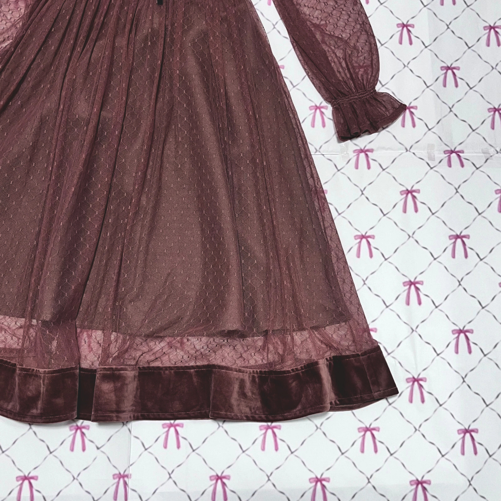 Velour Lace Long Dress Red M Elegant Kawaii Jashion Party Feminin