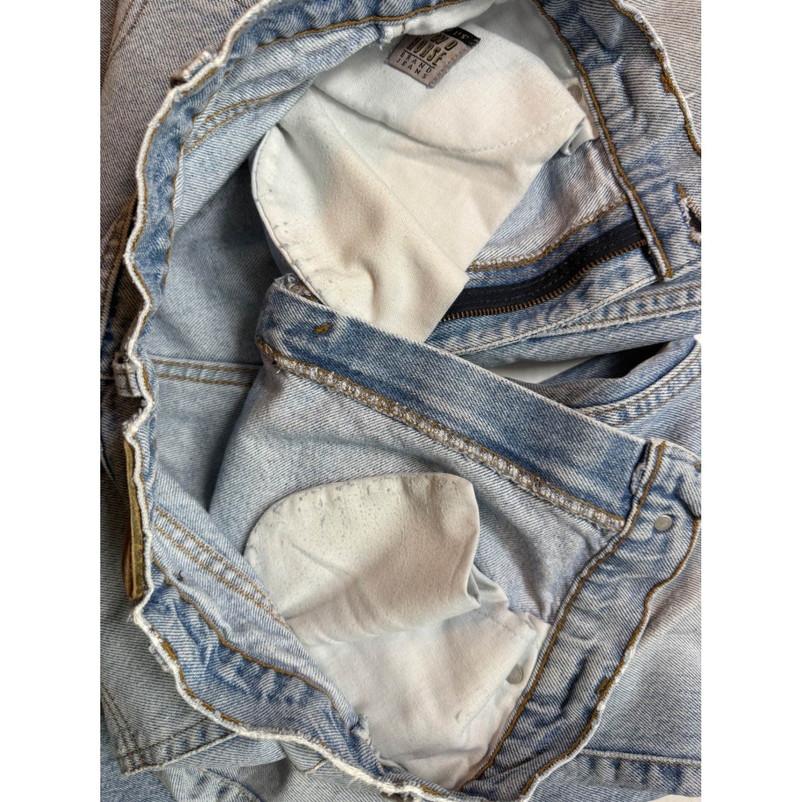 Vintage Levis 540 Two Horse Distressed Light Wash Straight Leg Jeans Mens 34×30