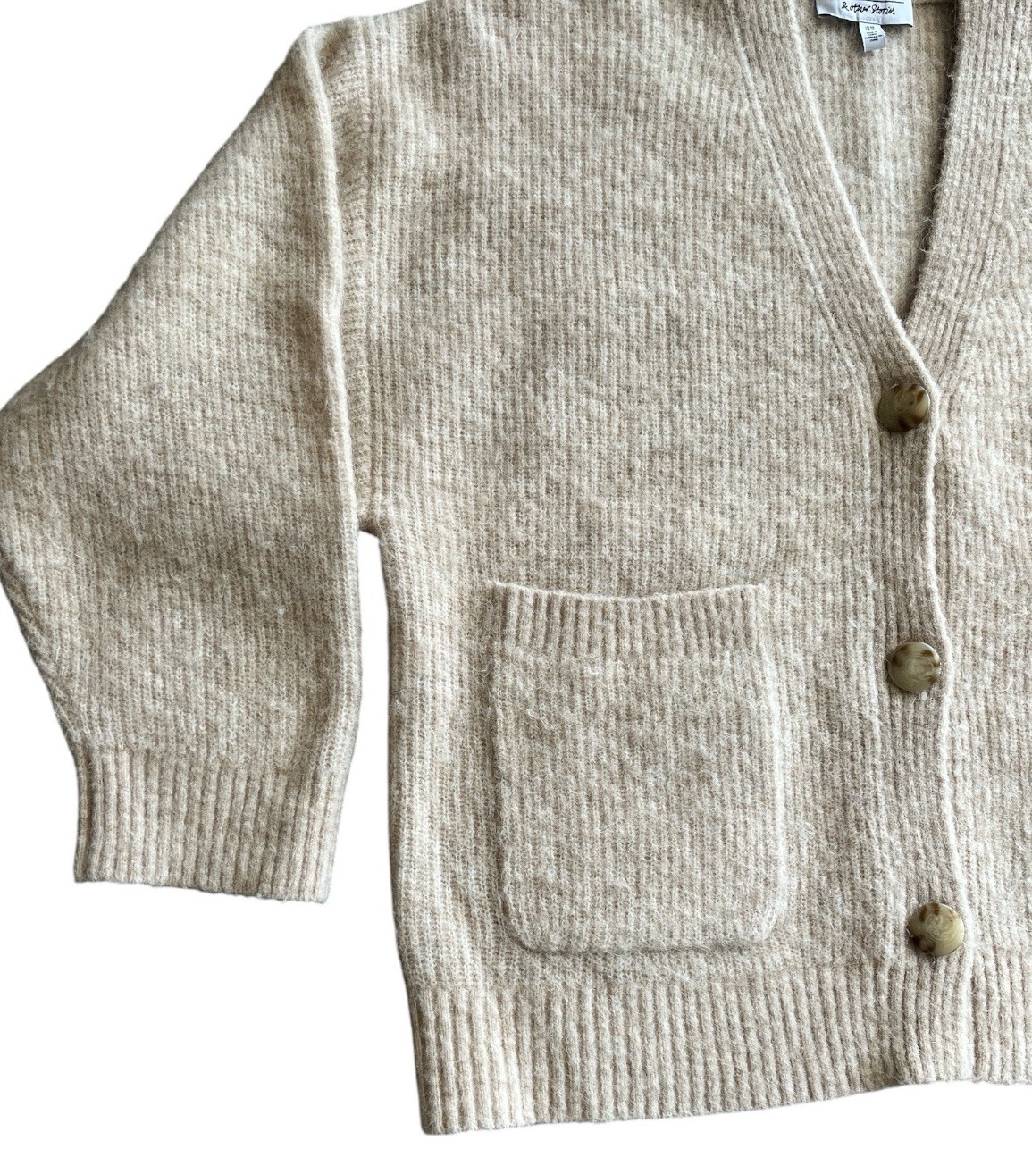 & Other Stories Oatmeal Beige Alpaca Wool V-Neck Oversized Cardigan XS Fits S/M