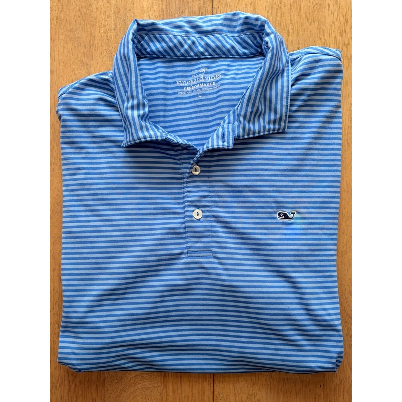 Vineyard Vines Performance Polo Shirt Mens Large Blue White Striped Golf Whale