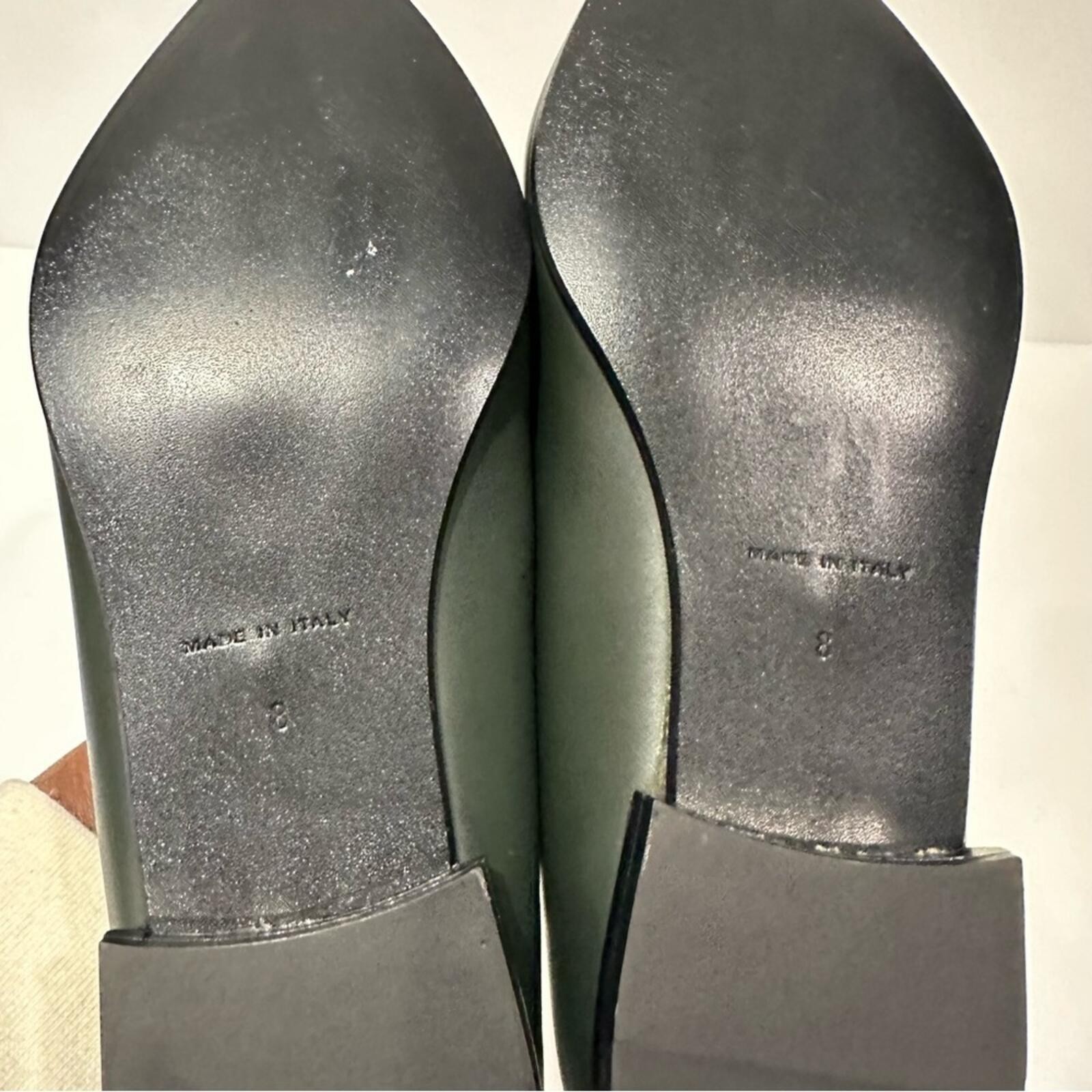 Everlane The Modern Point Flat Forest Green/ Black Leather Flats