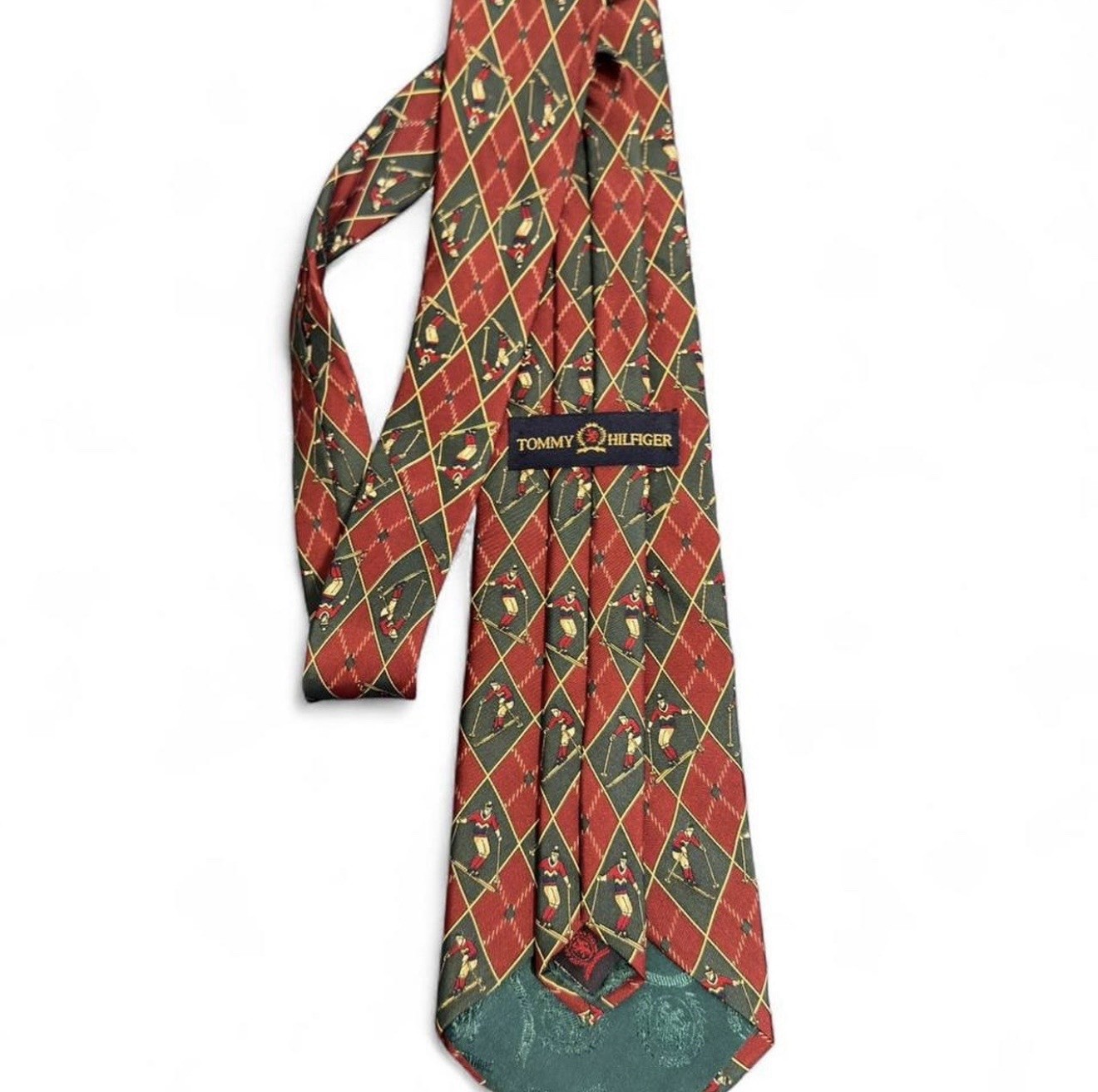 Tommy Hilfiger 100% Silk Tie Downhill Alpine Ski Skier Plaid Preppy Burgundy