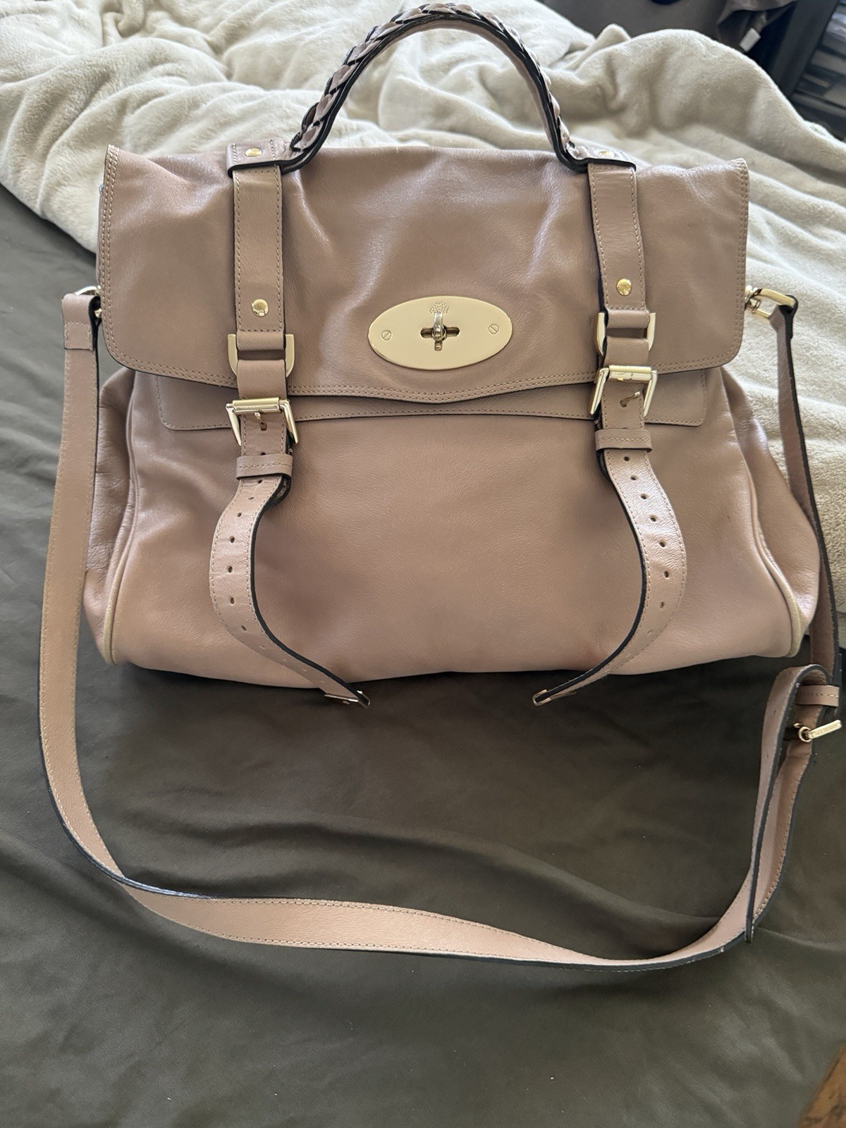 Mulberry Pink Medium Satchel Top Handle Bag Detachable Strap Gold Hardware