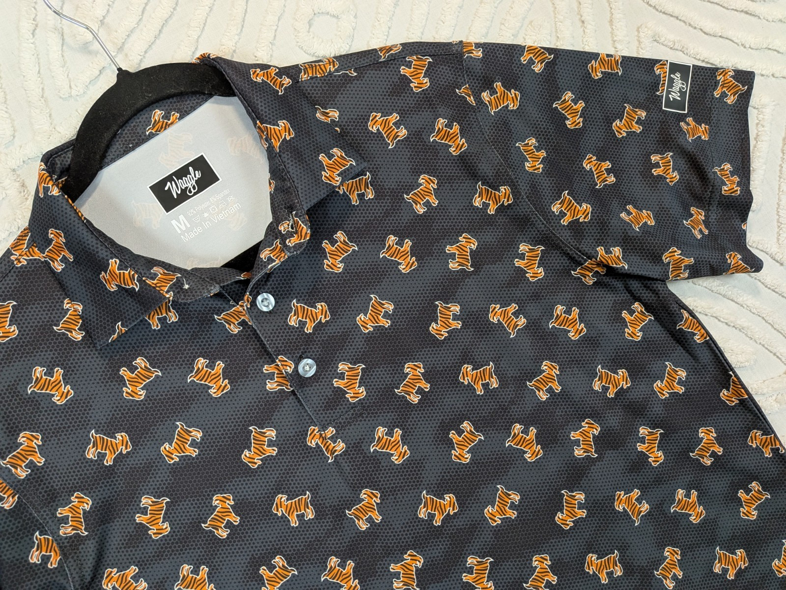 Waggle The Goat Polo Shirt Tiger Mens Medium Black Orange Performance