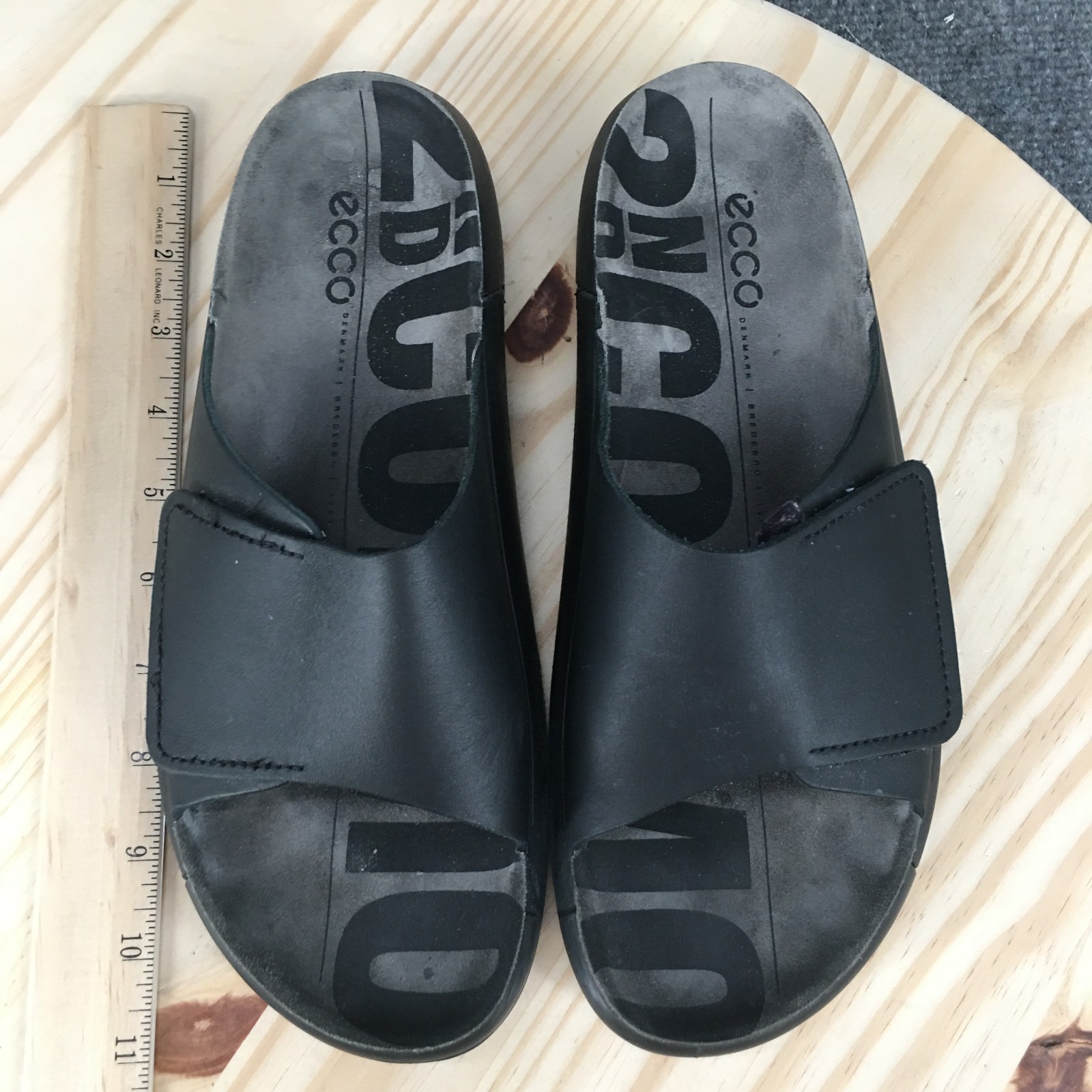 ECCO 2nd Cozmo Sandals Womens 40 Casual Slip On One Band Slide Black Leather