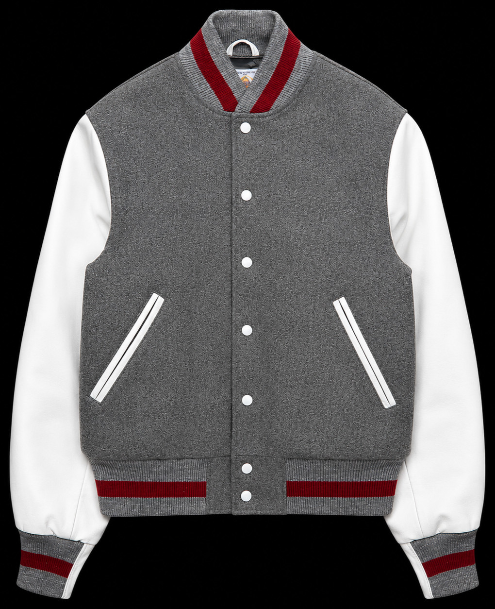 Men’s Grey Wool Varsity Jacket White Leather Sleeves Letterman Coat