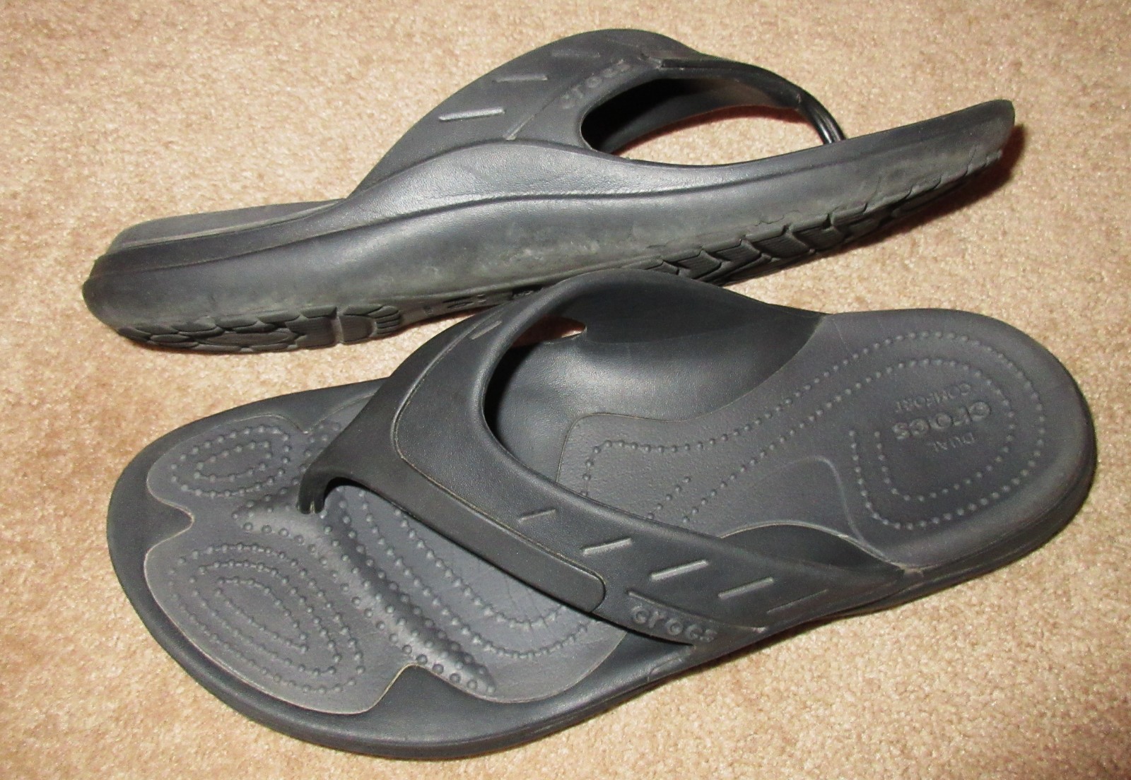 Crocs Dual Comfort Modi Sport Slip On Thong Flip Flops Sandals Black W 9 M 7