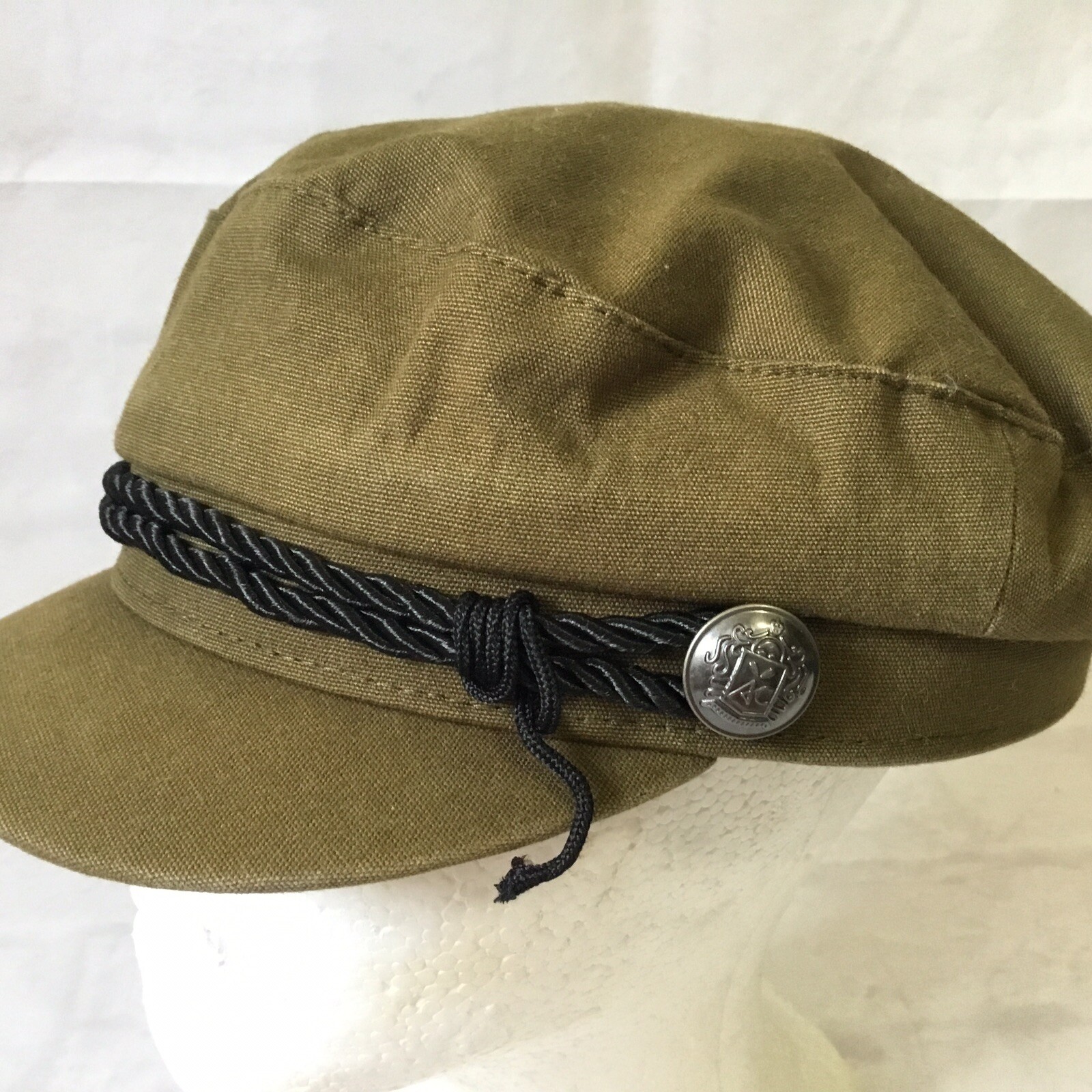 Divided H&M Cadet Cap Hat Beret Green Black Braid Button Adjustable Strap Clean