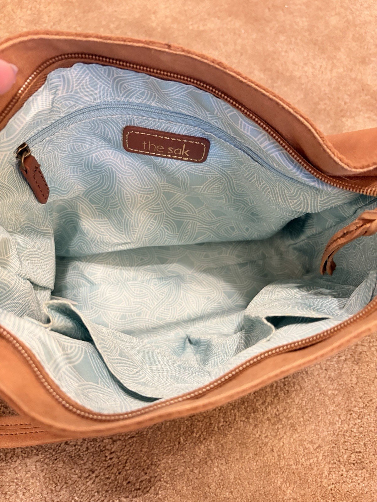 The Sak Brown Floral Embossed Shoulder Bag Zip Closure Studded Detach Strap