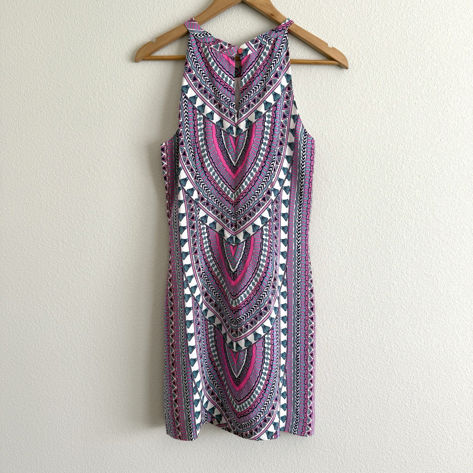 Britt Ryan Pink Geometric Tassel Mini Dress Womens Small Preppy Resortwear Beach