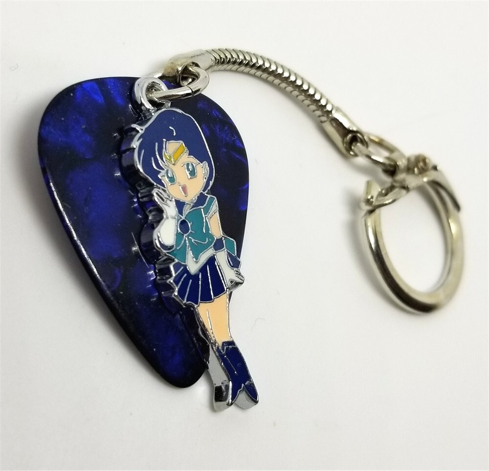 Sailor Mercury Charm on Blue MOP Guitar Pick Key Chain