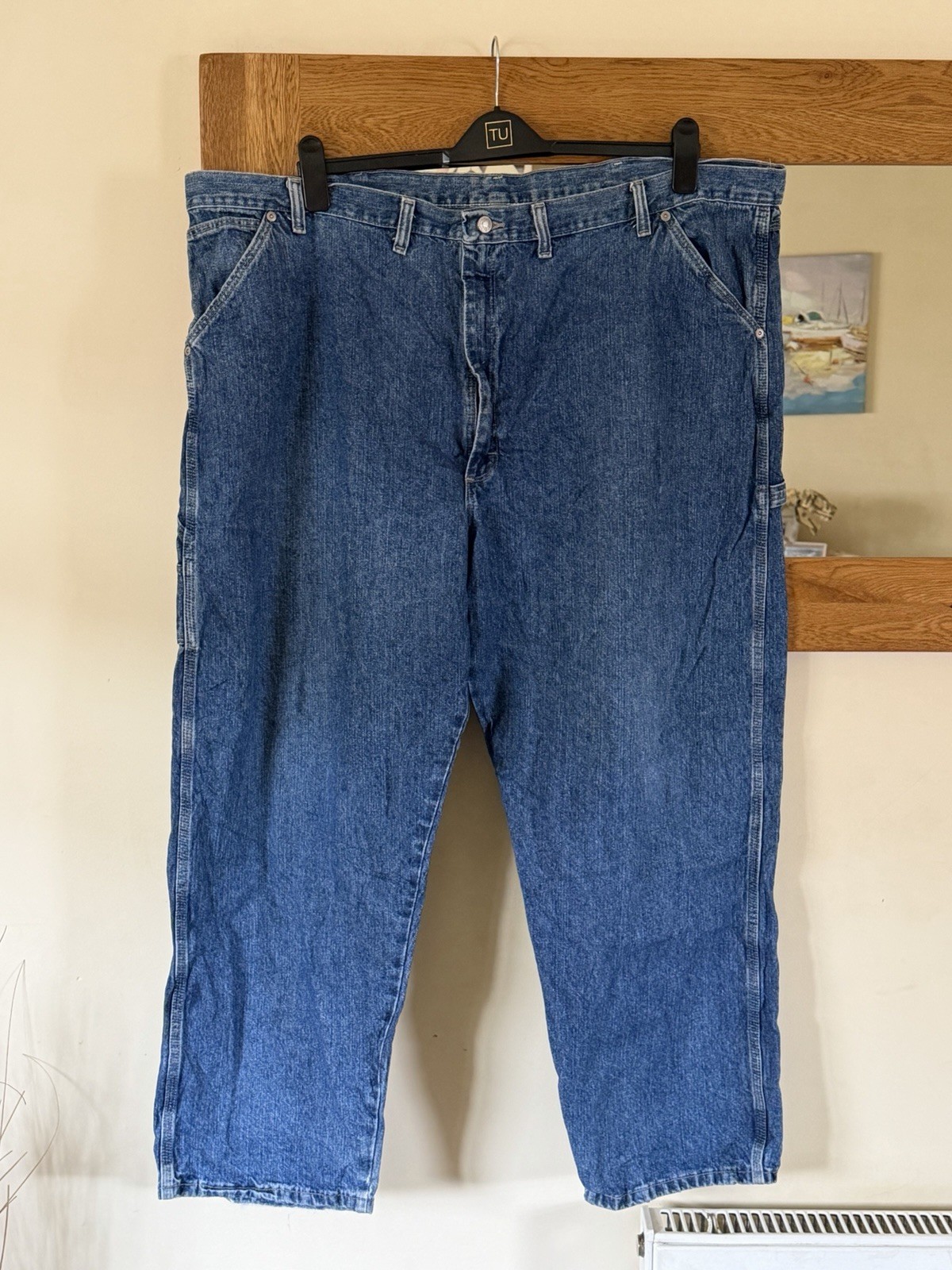 Wrangler Men’s Straight Leg 48×29 Blue Denim Jeans Regular Fit