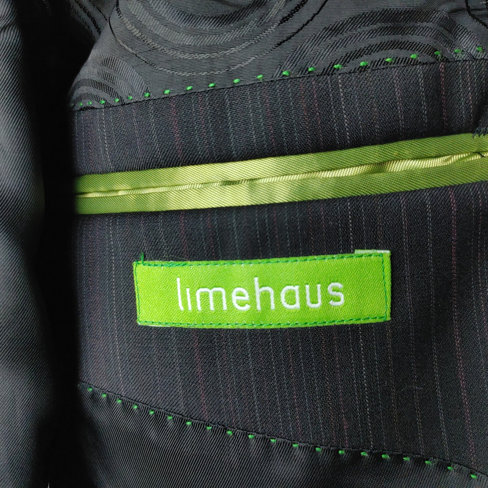 Limehaus 40R Wool 2 Button Charcoal Black Pinstripe Stitched Lapel Suit Blazer